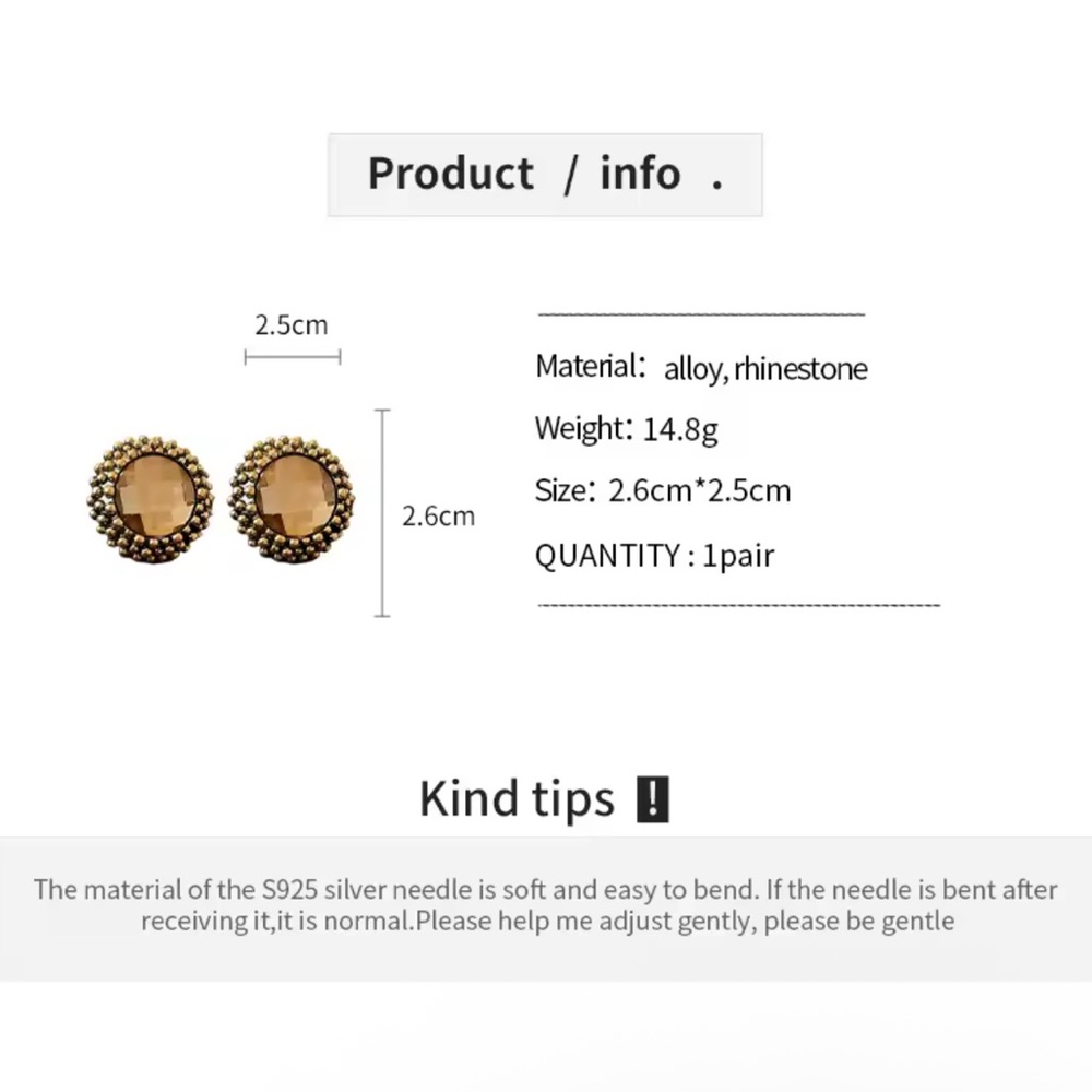 Vintage Bronze Rhinestone Flower Stud Earrings Classic Elegant Jewelry - Picture 3 of 3